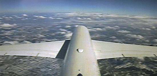 Rundflug &uuml;ber Bayern mit dem Airbus A380-800 "M&uuml;nchen" am 22.03.2018. Blick von der Heckkamera &uuml;ber die Maschine (&copy;Foto: Martin Schmitz)